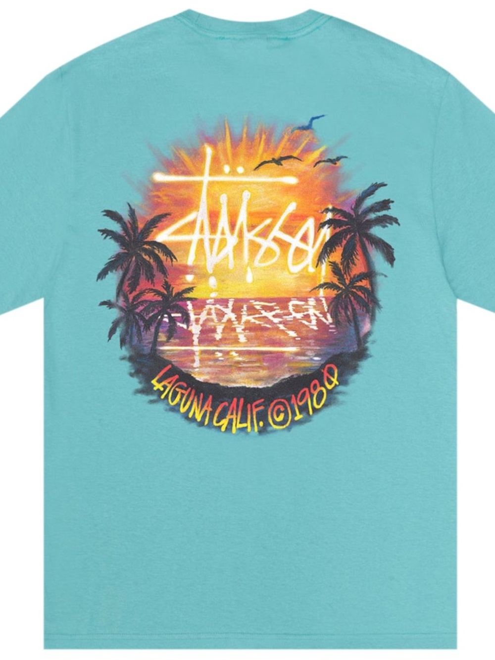 Stussy Sunset tee t-shirt in ocean blue size large men short sleeve